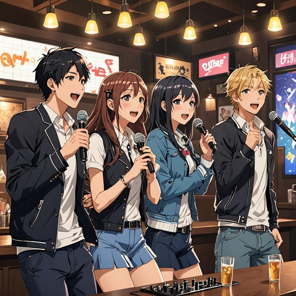Friends Sing Karaoke in Anime Style