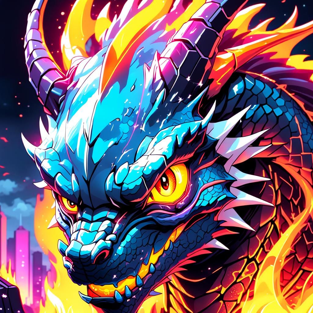 Synthwave Dragon and Princess with Crystal Ball