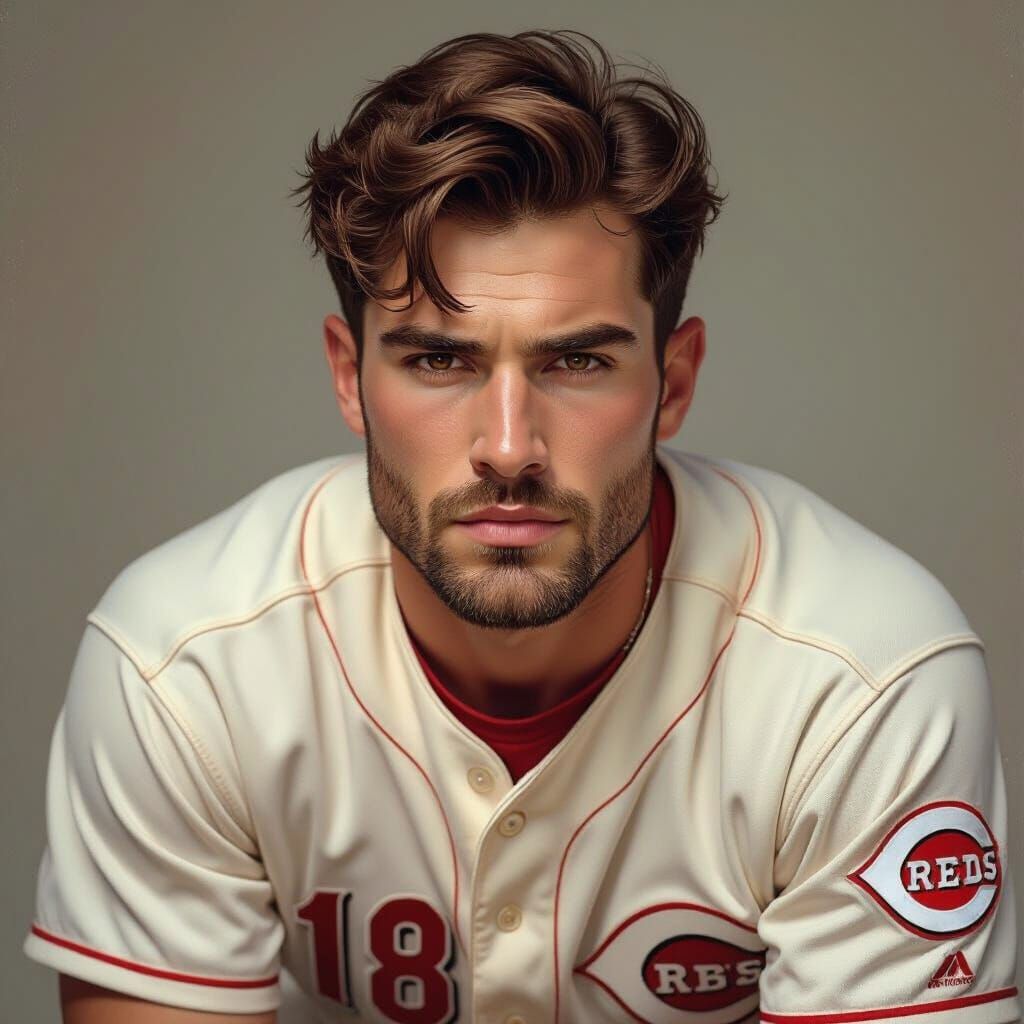 Handsome Cincinnati Reds Player #18 in Dynamic Pose