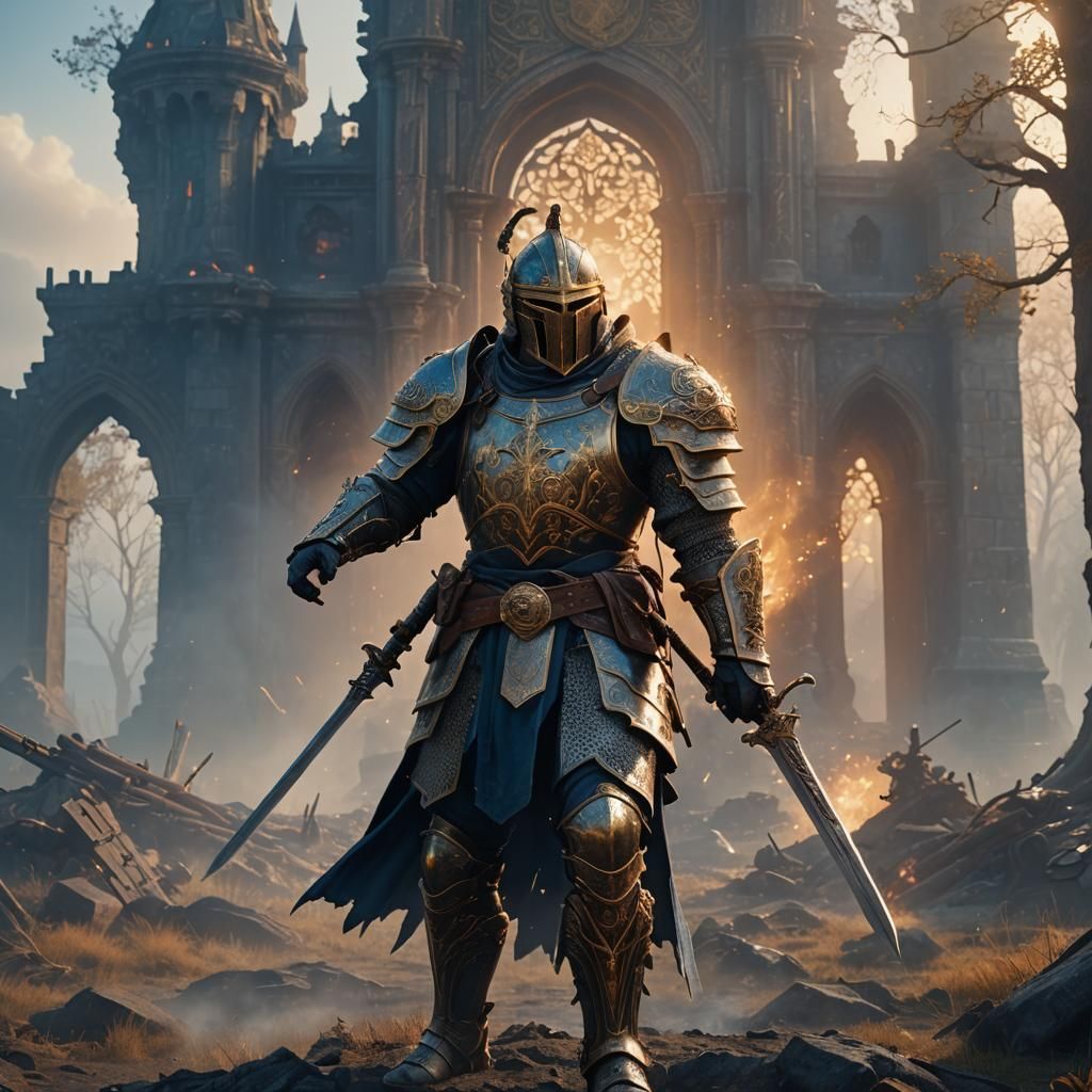 Armored Warrior on a Fantasy Battlefield