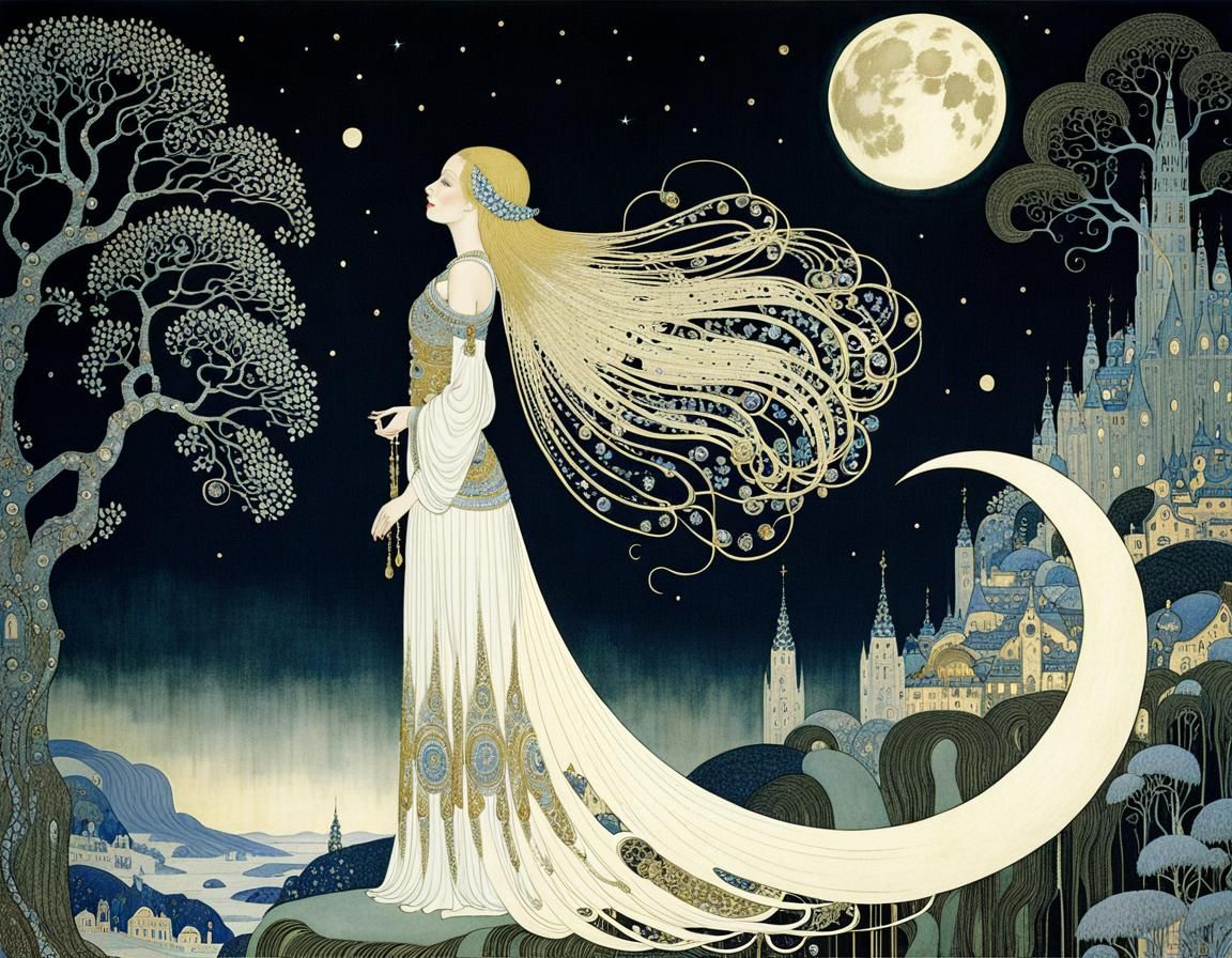 Lunar Princess in Opulent Art Nouveau Style