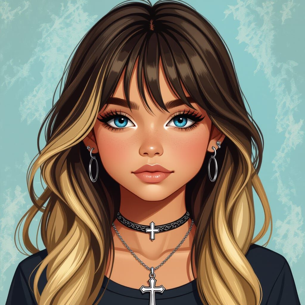 Mexican American Girl with Blonde-Tipped Hair and Blue Eyes