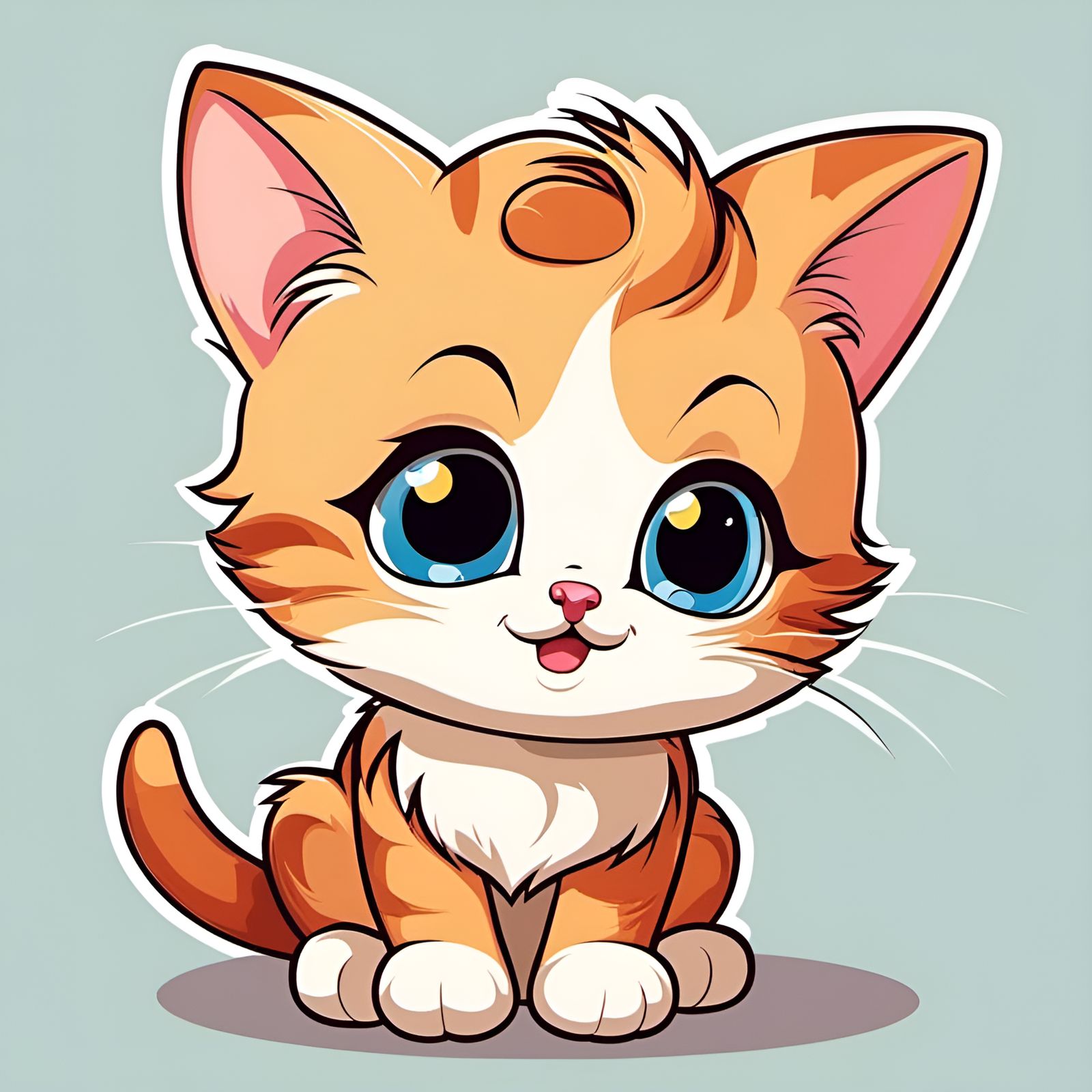 Cute Cartoon Kitten in Anime Style