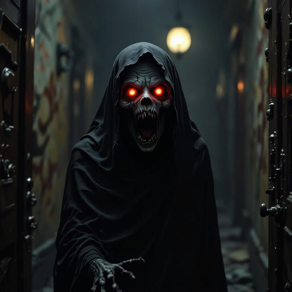 Terrified Ghoul Screaming in Dark Mystical Atmosphere