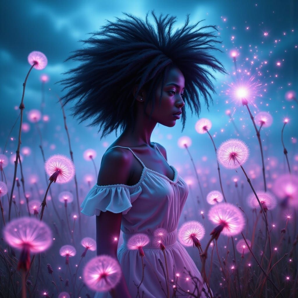 Electric Storm Whips Through Afro Woman's Hair