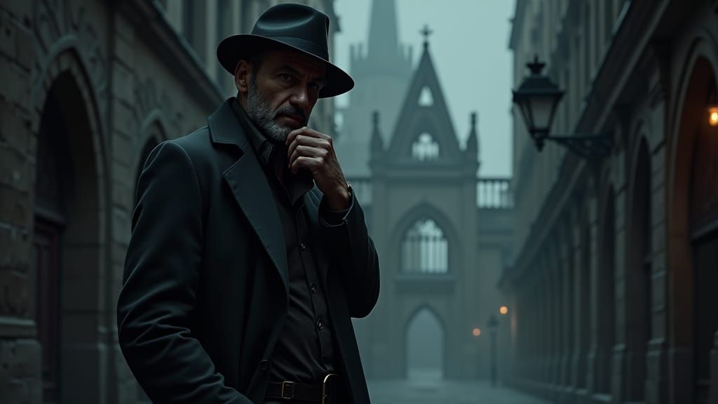 Detective in Shadowy Alleyway: Film Noir Fantasy