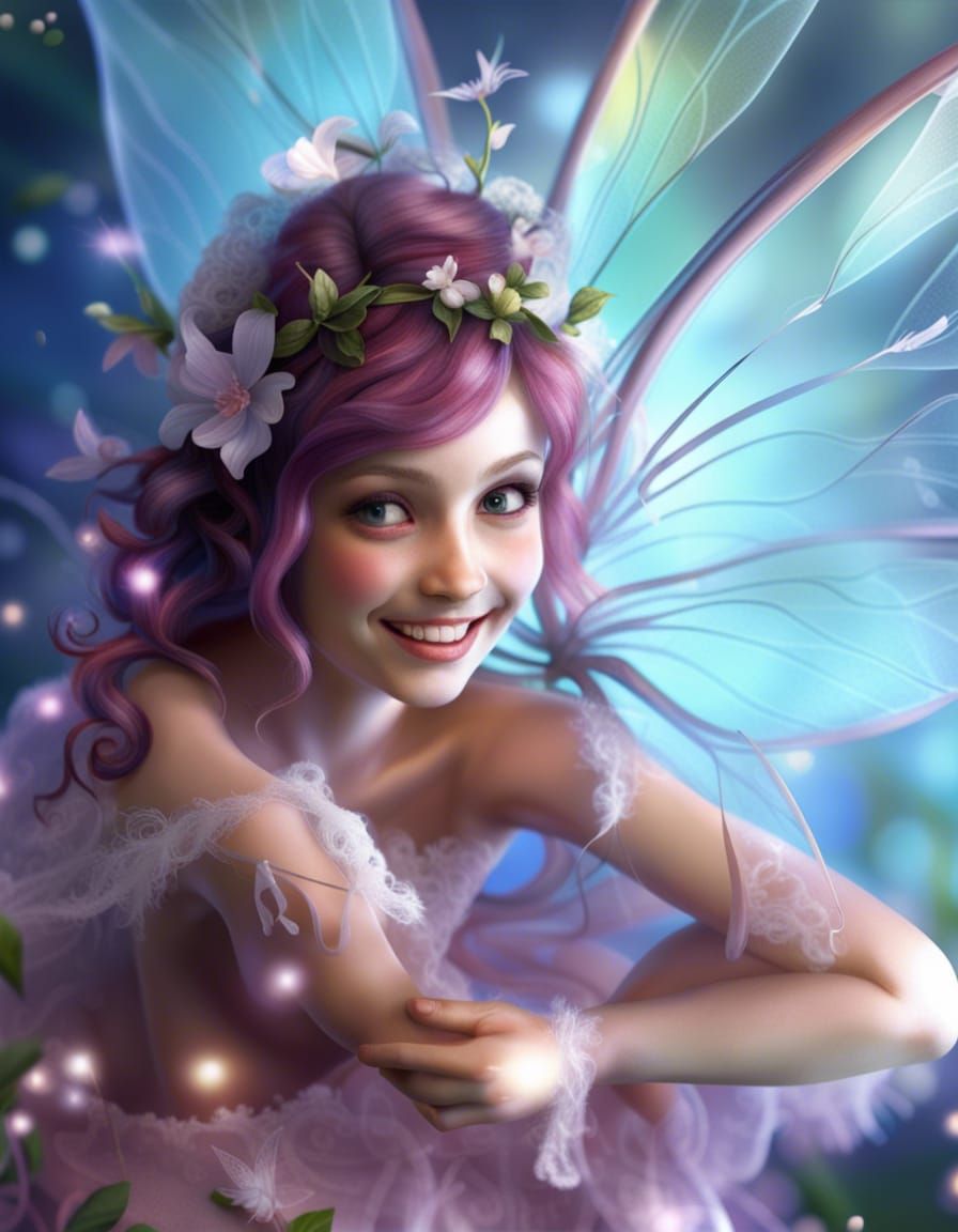 Happy Hyperrealistic Fairy with Intricate Details