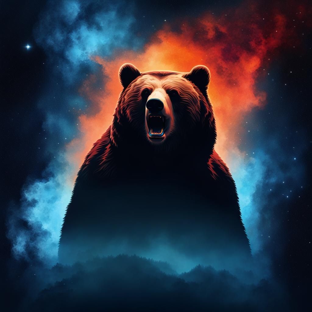 Bear Silhouette in Nebula Space: Double Exposure