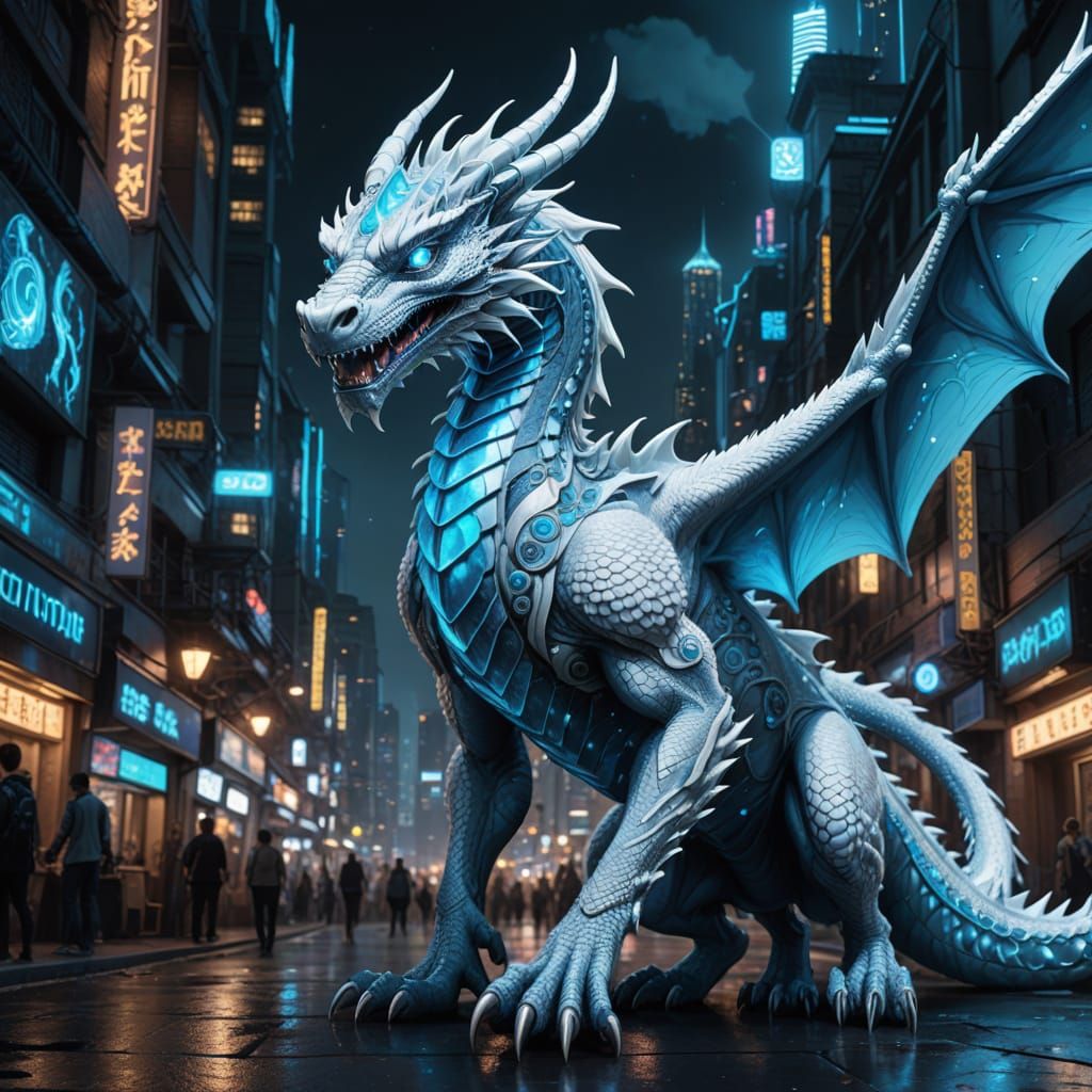 Cyberpunk Dragon Unfolds in a City of Neon Dreams