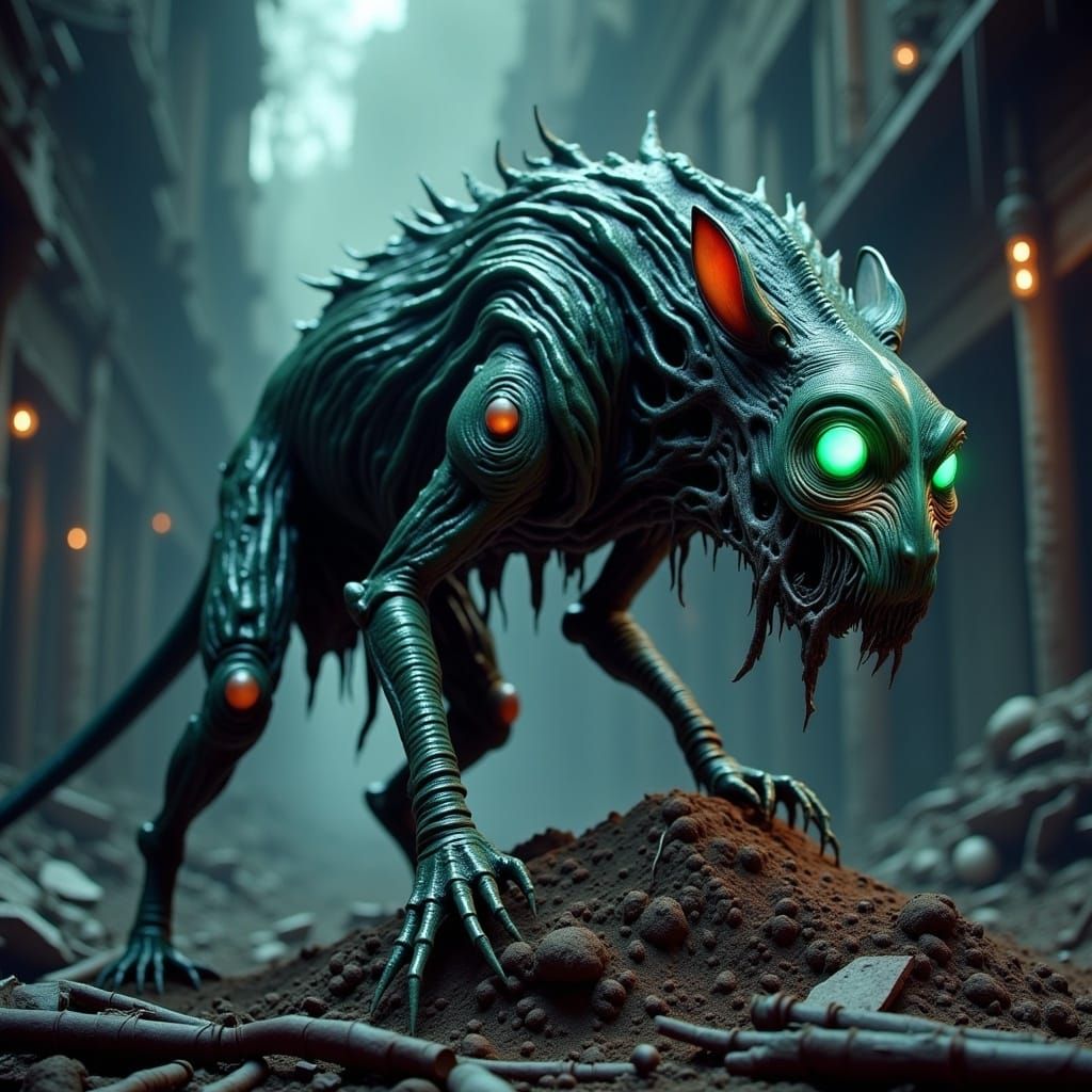 Grotesque Skaven Rat Ogre in Biopunk Horror Style