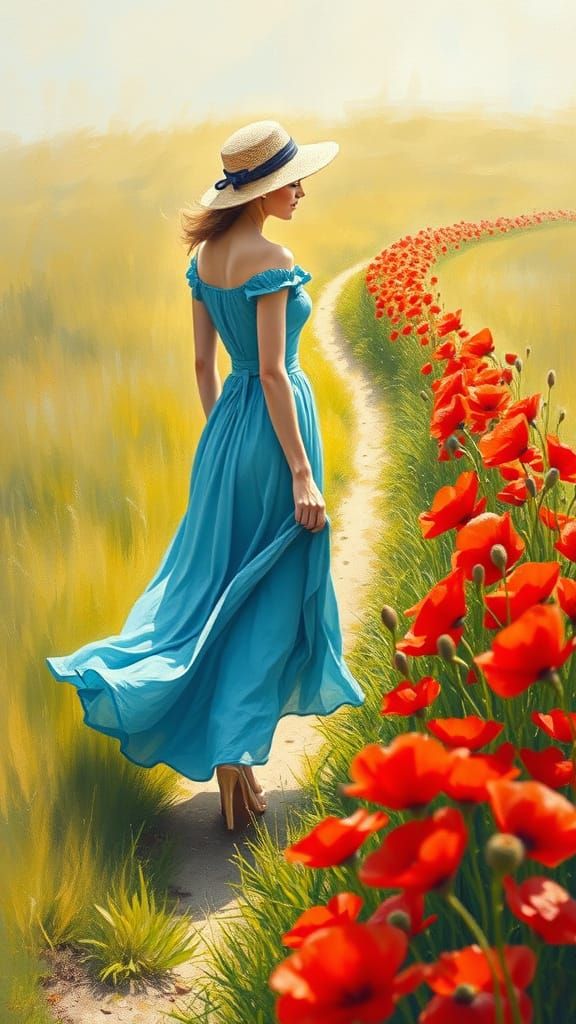 Woman in Poppies, Impressionist Style