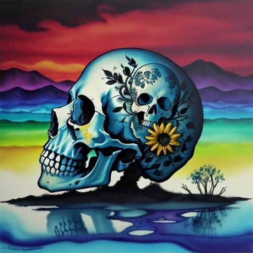 Surreal Alcohol Ink Skull Landscape