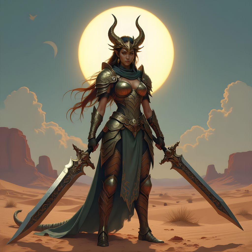 Brass Dragon Nymph in Desert Landscape