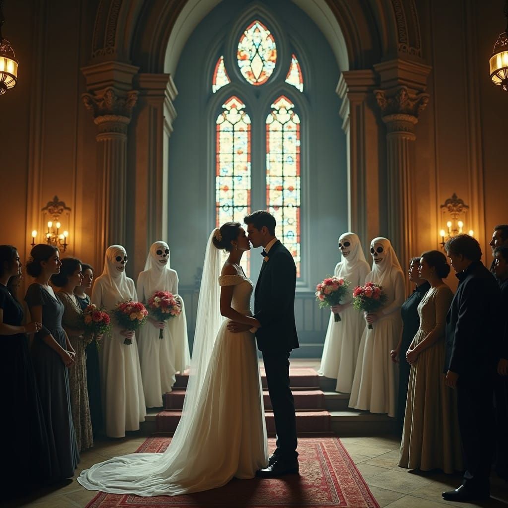Gothic Wedding Scene in Opulent Church