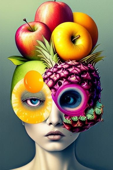 Triadic Pastel Fruit Bowl in Naoto Hattori Style