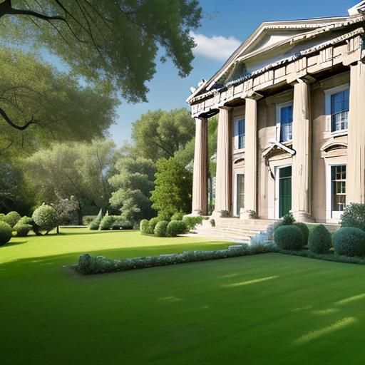 Greek Revival Mansion Overlooking Lush Garden