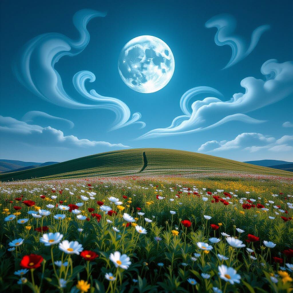 Surreal Hill Under Moon