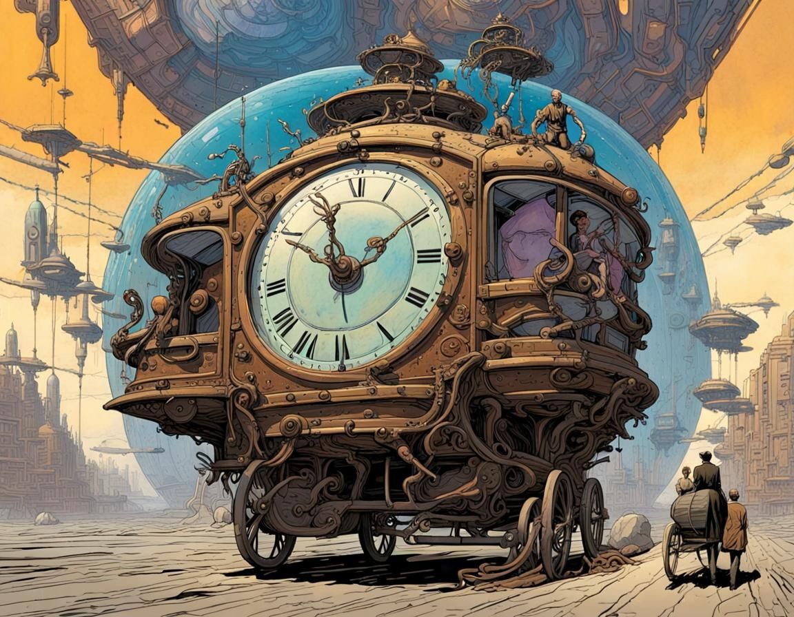 Carriage Through Time Portal: Retrofuturistic Sci-Fi Art