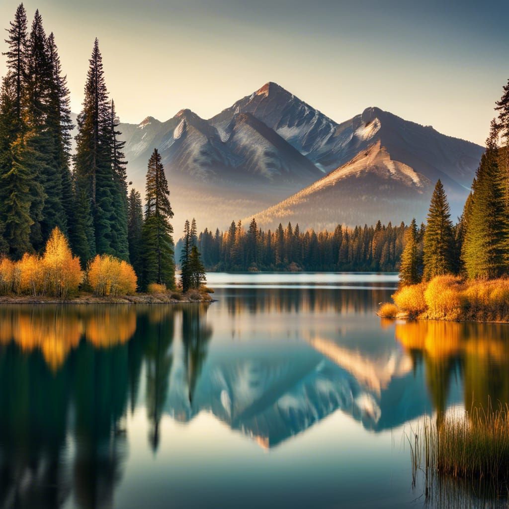 Majestic Mountains Overlook Peaceful Lake