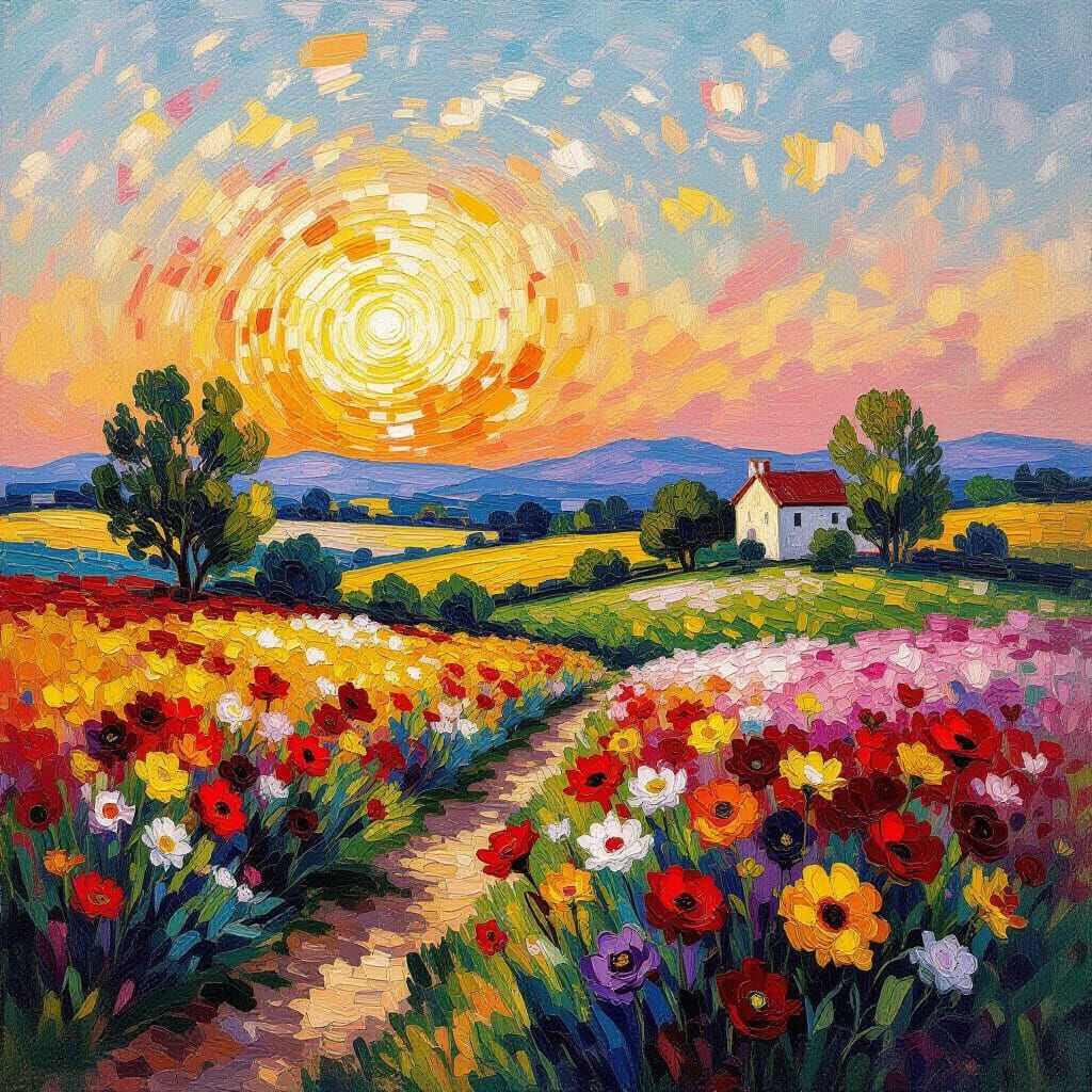 Vibrant Neo-Impressionist Oil Painting with Rich Textures