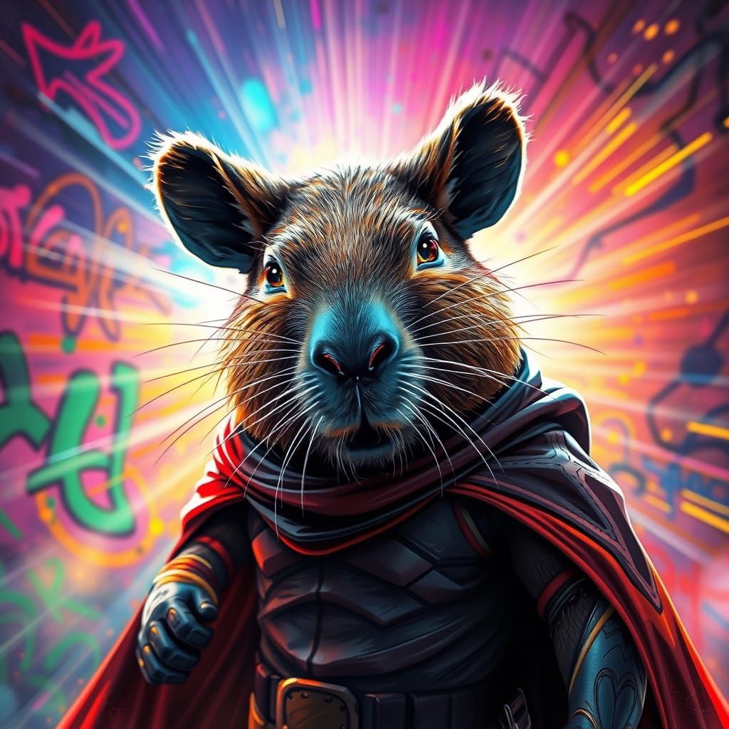 Cyberpunk Capybara Superhero in 3D Anime Art Style