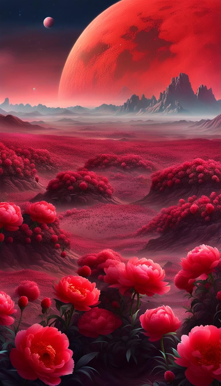 Alien Desert with Flowers, Space Art