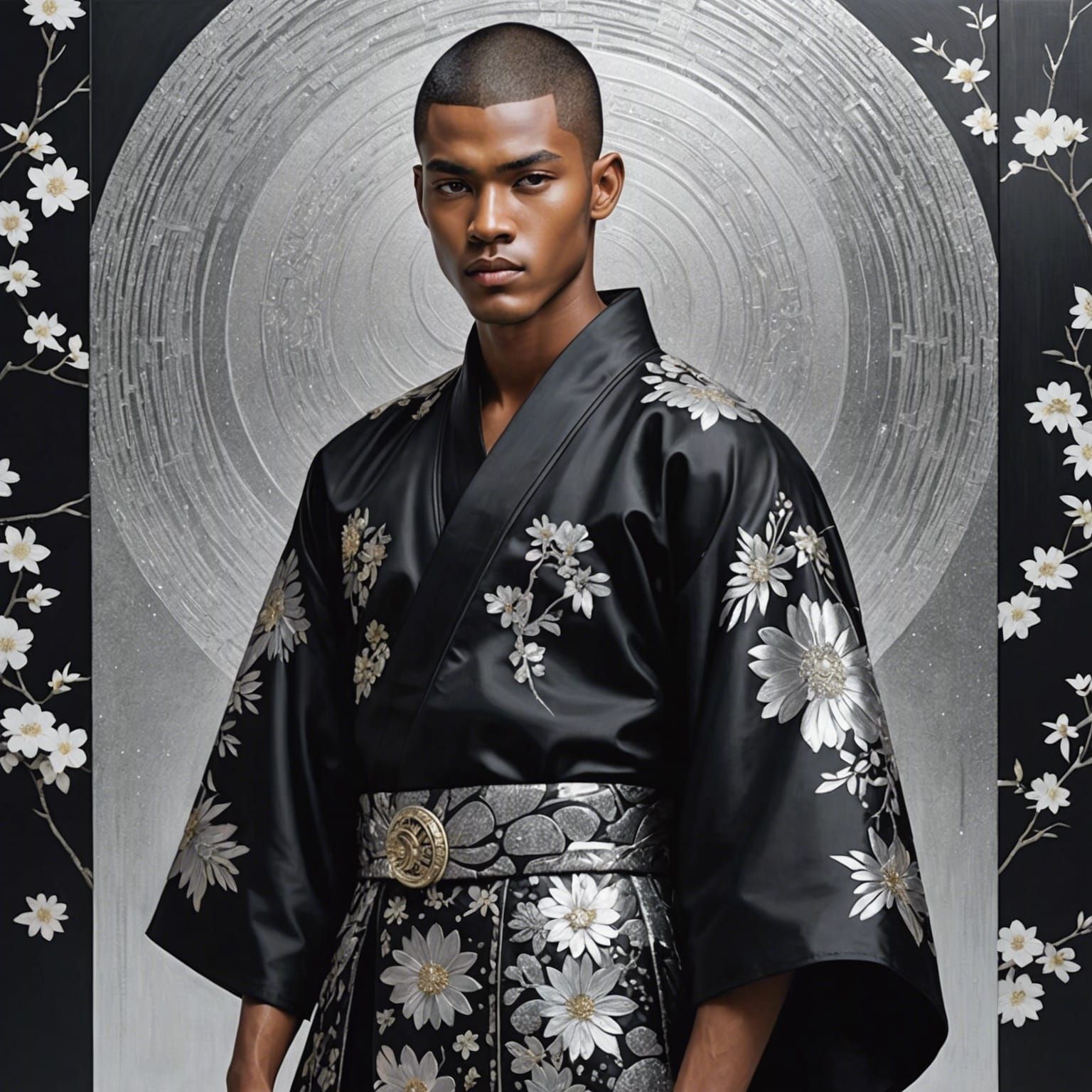 Dazzling Man in Kimono-Inspired Battle Robe