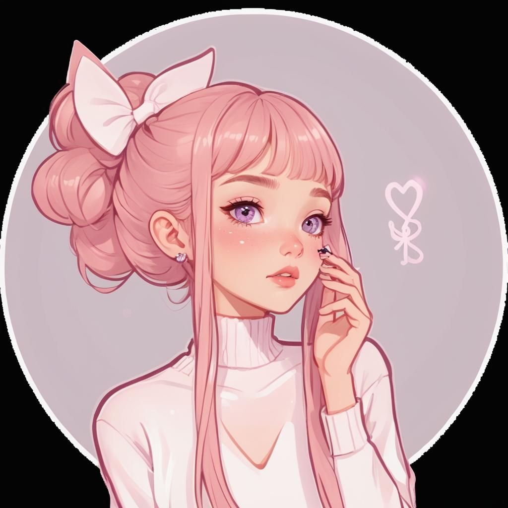 Beautiful Pink Girl Portrait in Digital Cartoon Style