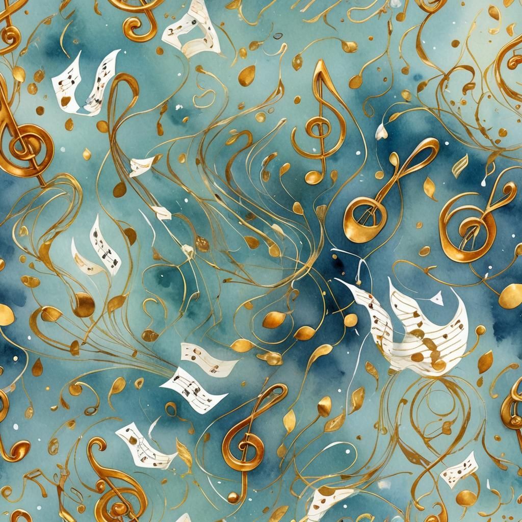 Whimsical Watercolor Music Notes in Mid-Air