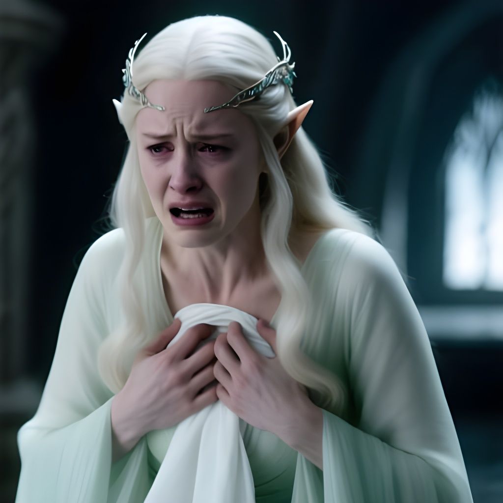 Powerful Elf Woman in Distress, Cinematic Portrait