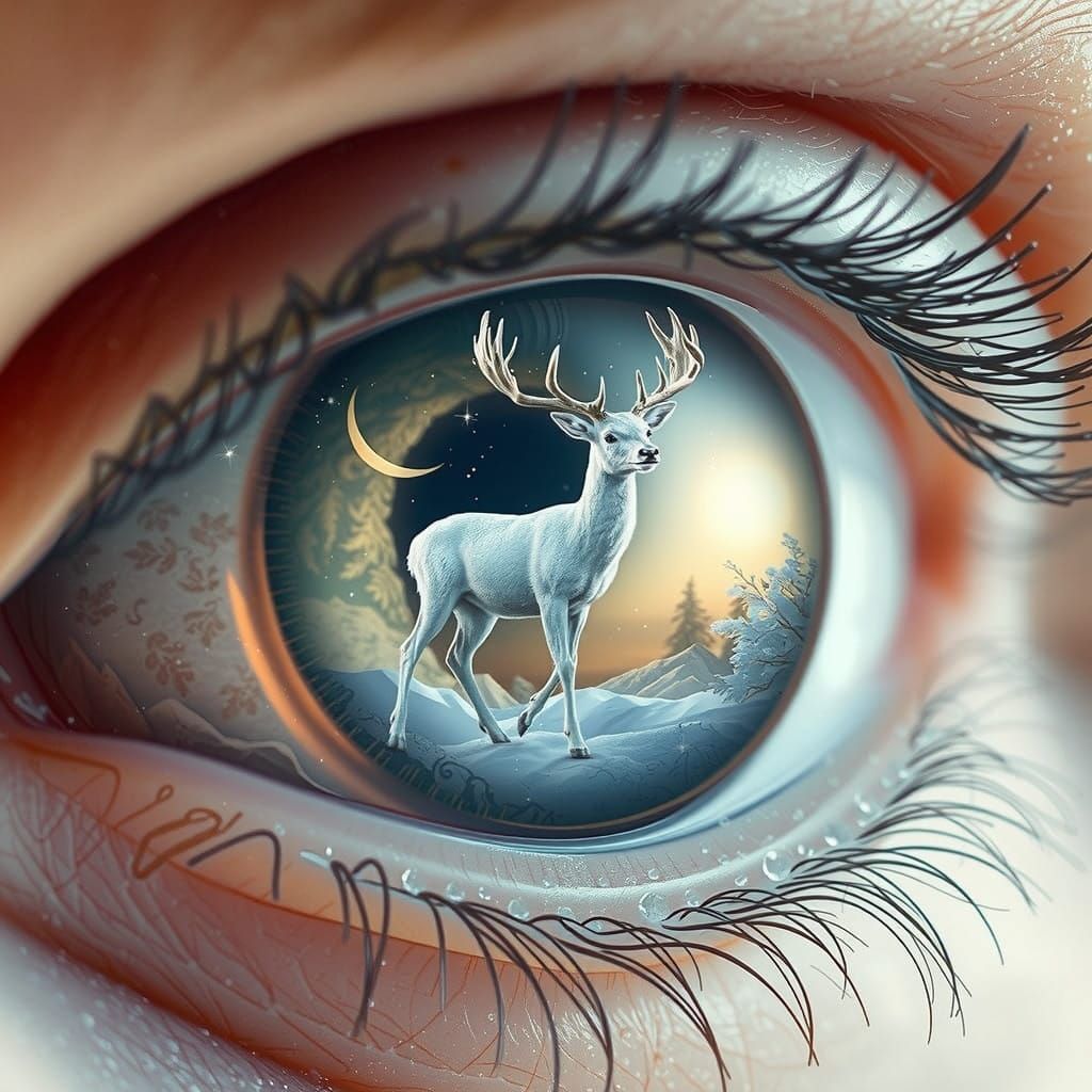 Wonderful White Stag Enchanted Winter Scene in Realistic Sty...