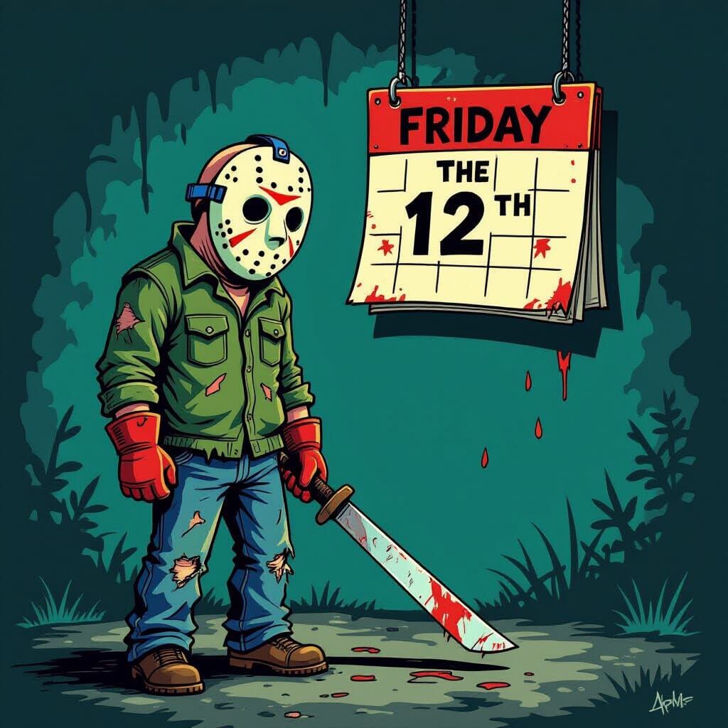 Sad Jason on Friday the 12th in Cartoon Style