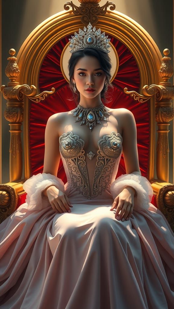 Goddess on Velvet Throne in Dreamlike Style