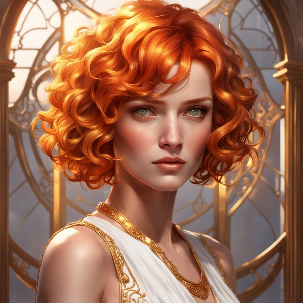Portrait of a Woman with Orange Hair in Art Nouveau Style