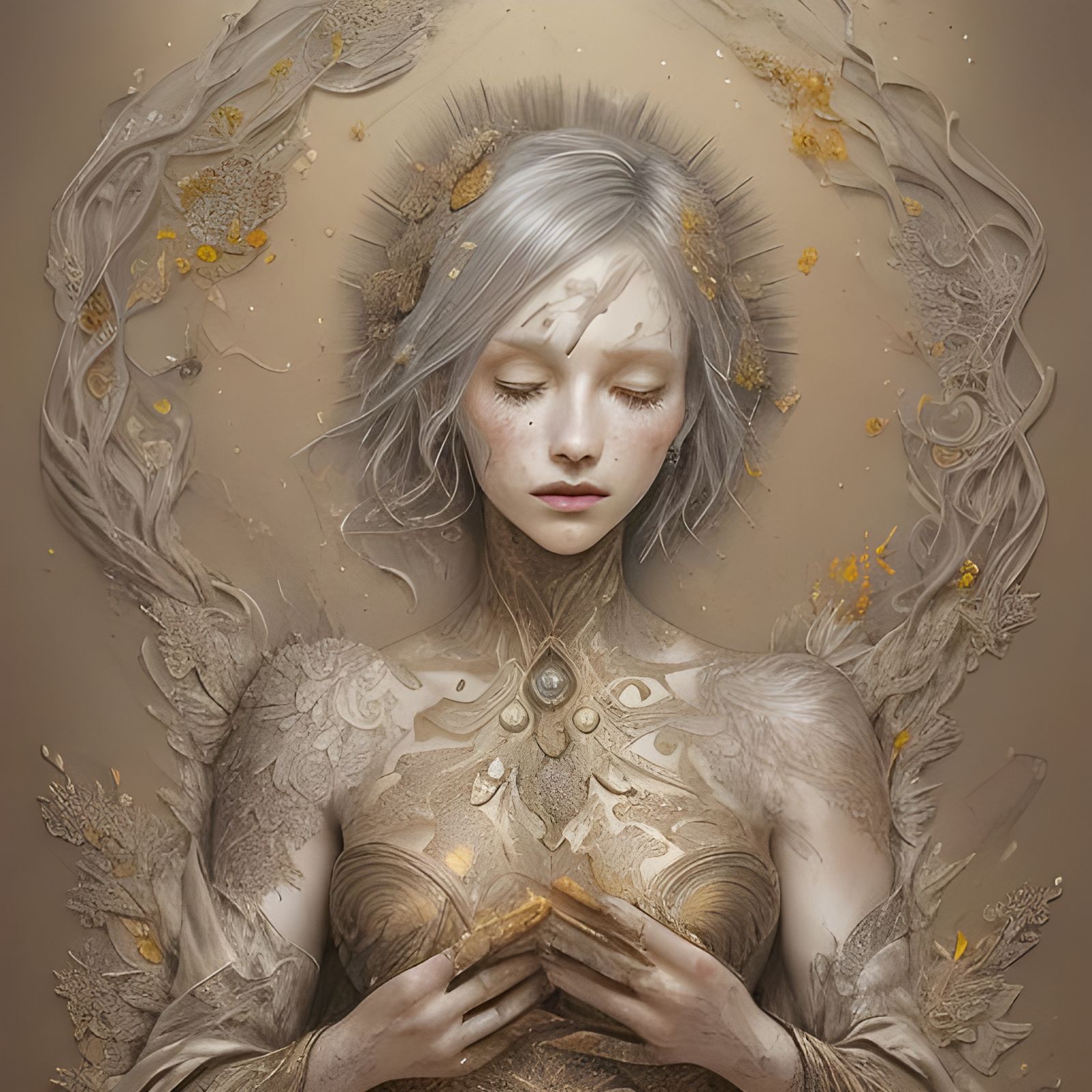 Mixed Media Lady Drawing with Textures and Light