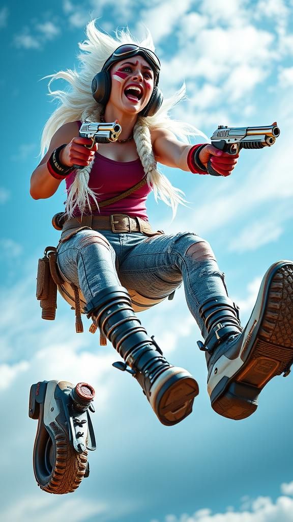 Sci-Fi Woman with Kangoo Boots and Chrome Pistols