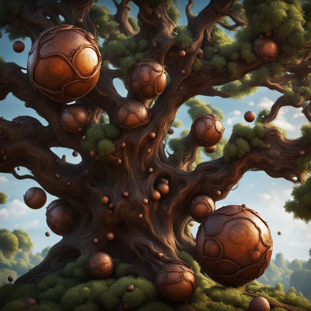 Fantastical Tree with Colorful Ornaments, Digital Art