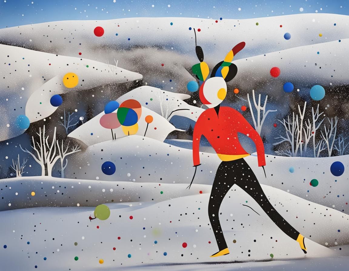 Colorful Snowscape in Miró Style
