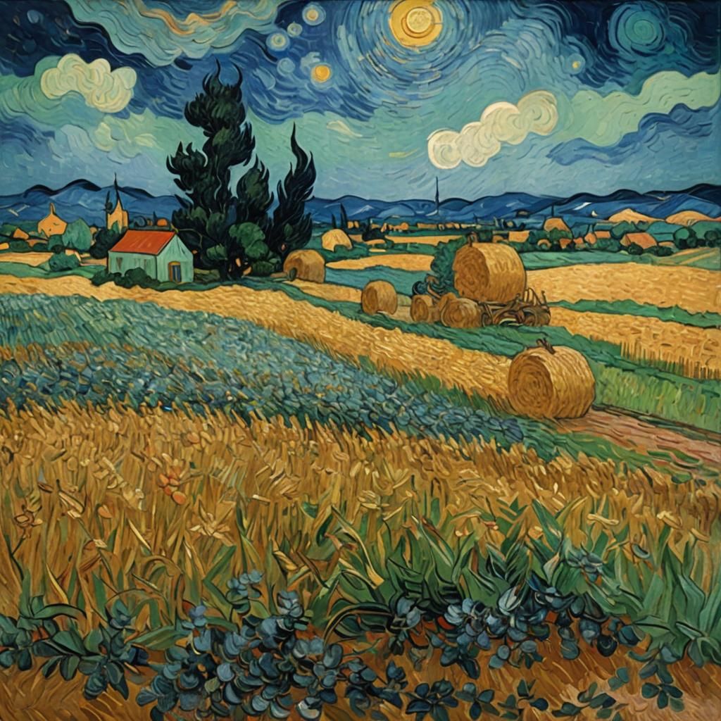 Van Gogh Inspired Harvest Twilight Oil Painting