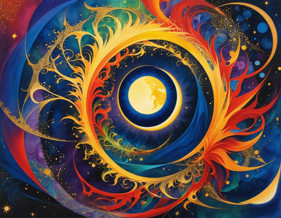 Surreal Sun and Moon in Abstract Chinese Ink