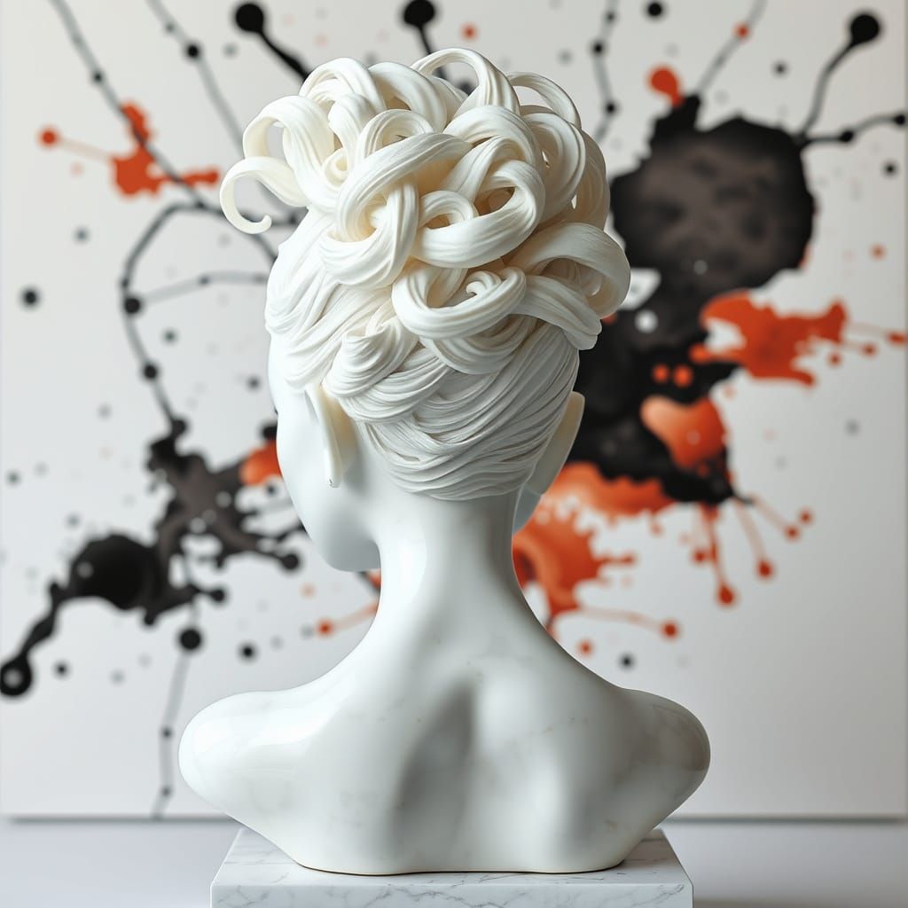Sleek White Marble Bust of Albino Dancer