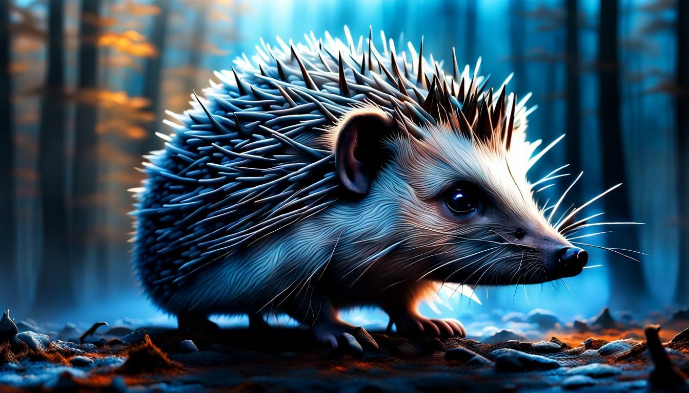 Fabulous Blue Hedgehog in a Dark Forest