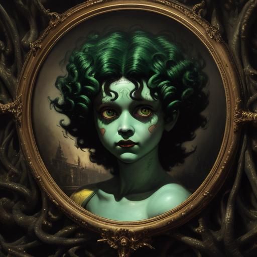 Betty Boop as Medusa in Horror Art Style
