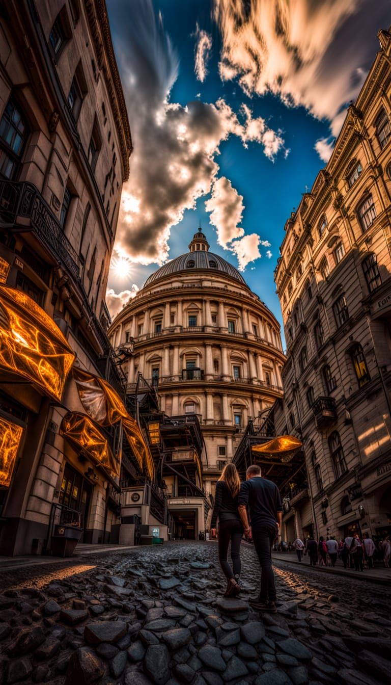 Humanity and AI Sculpture in Surrealist Style