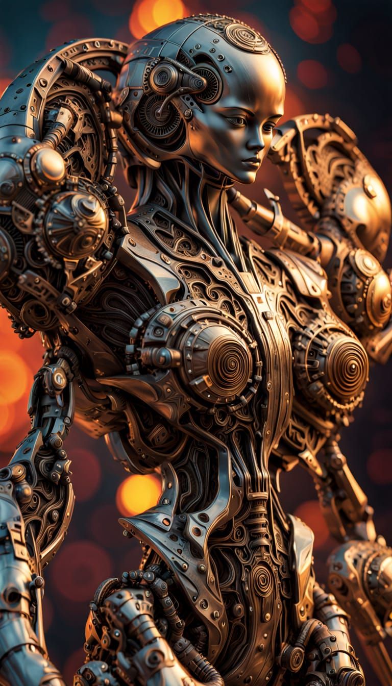 Humanity and AI Sculpture in Surrealist Style