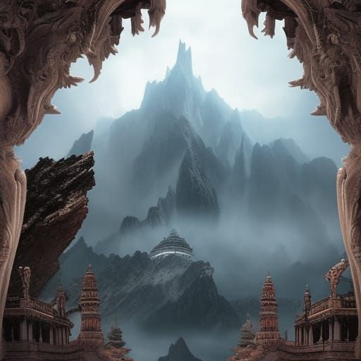 Epic Dark Palace on Mountaintop: Digital Matte Painting