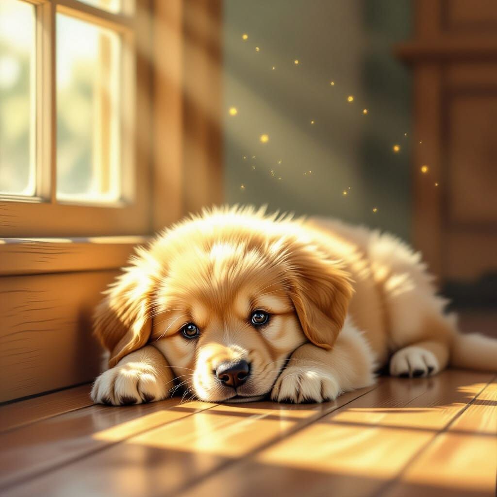 Fluffy Golden Retriever Puppy in Storybook Style