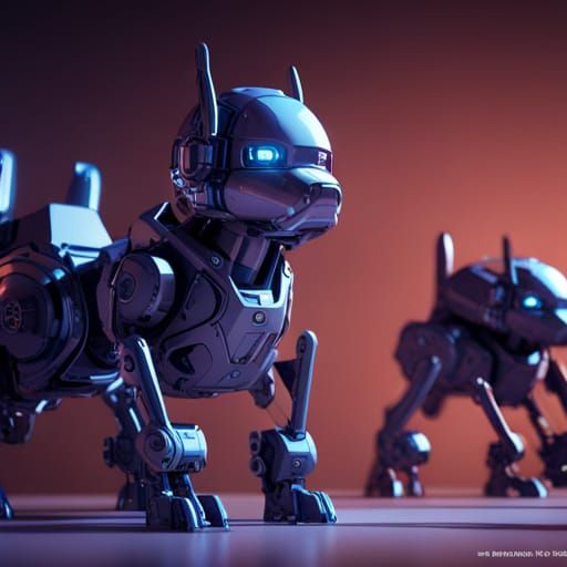 Futuristic Robot Dogs in Sci-Fi Cityscape
