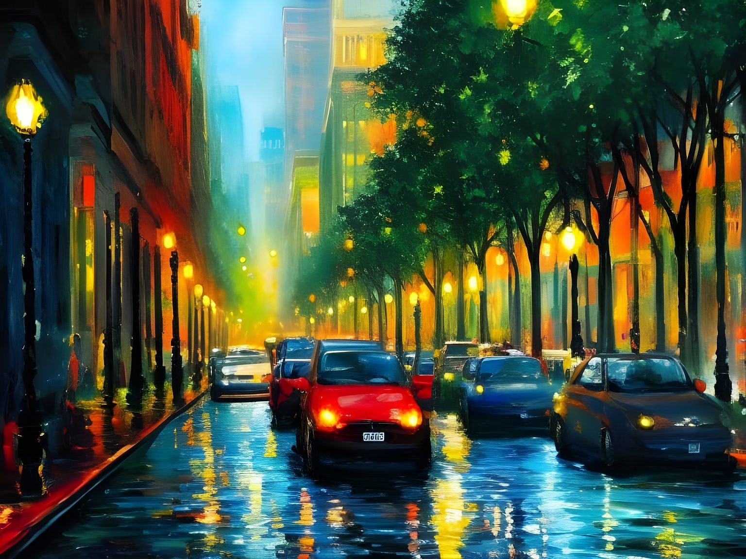 Time-Punk Cityscape in Impressionist Gouache Style