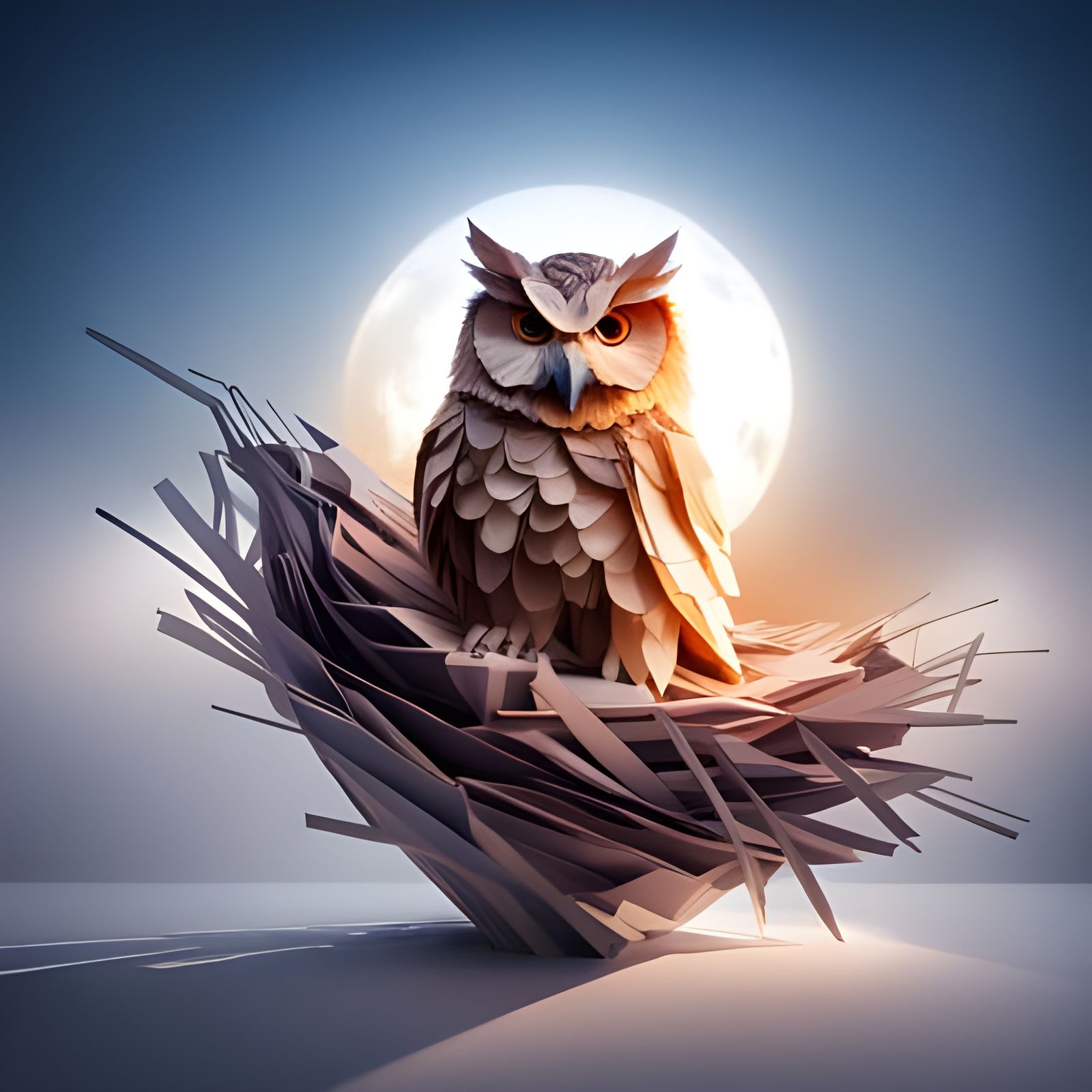 Paper Sculpture of an Owl on a Nest